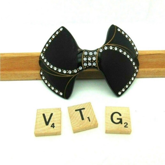 Vintage Art Deco Black Rhinestone Bow Barrette main image 4